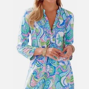 Lilly Pulitzer Sarasota Pintuck Tunic Dress Conch Republic Blue Size M